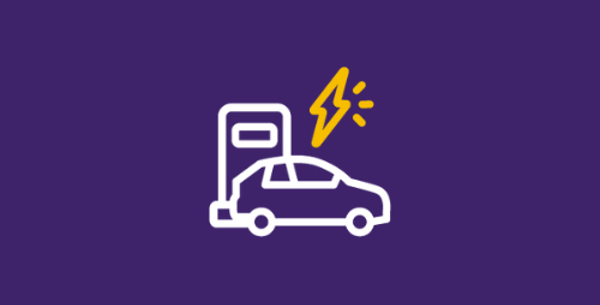 Cartoon icon of a car plugged into a electric vehicle charging point