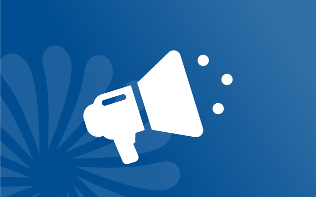 Megaphone icon on a dark blue background.