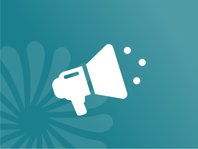 Megaphone icon on a blue background. 