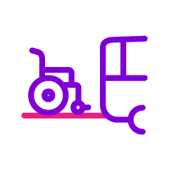 Button icon of a wheelchair on a ramp at the back of a vehicle 