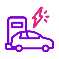 Button icon of a car and electric charging point 
